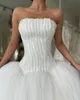 A Line Dresses For Bride Strapless Pearls Beads Top Tulle Wedding Dress Vestidos De Novia Designer Bridal Gowns