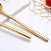 Serisuppsättningar Spklifey Gold Tabellery Fork Fork Rostfritt stål Set 4 PECS Tabell Proviset Set Gold Spoon Kitchen Table Battle 230331