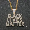 Collane con ciondolo Ghiacciato Zircone cubico Black Lives Matter Collana Fashion Hip Hop Crystal Letter Jewelry For Men Women