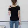 T-shirt da donna Camicia estiva Donna Una spalla Diamanti Sexy Fiocco in cotone attillato Corto per ragazza T-shirt streetwear Slim