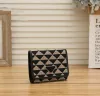 Quality short wallet card holder mini purse woman mens wallets luxury square holders Checkered pattern Triangle Genuine Leather fashion handbag clutch bags purses