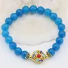 Strand Charms Party High Grade Gift For Women Girls Blue Jades Chalcedony Stone Beads 8mm Round Bracelets Fashion Jewelry 7.5inch B2688