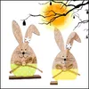 Otros suministros para fiestas festivas Decoraciones de madera de conejo de Pascua Decoración de soporte de cinta de huevo Decoración nórdica Ins Conejito de madera pintado Orna pequeña Dhzy3