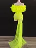 Stage Wear Fluorescence Vert Gaze Sexy Spaghetti Strap Robe Asymétrique Pour Les Femmes Celebrity Soirée Tissu De Bal Concert Costumes