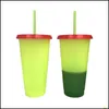 Tasses En Plastique Tasse Magique Température Changement De Couleur Tasse Eau Froide Changement De Bouteilles De Café Avec Sts Set 24Oz Drop Delivery Home Garden Dhv2E