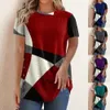 Kvinnors t-shirt-knapp geometrisk kontrast lång ärm tryckt lösa t-shirt kvinnor över våren hösten elegant lady t shirt s-5xl 230331