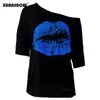 Women's T-Shirt XUANSHOW Women Sexy 80s Costume Tops Shew Collar Mid Sleeve Lips Printed Vintage Loose Long Y2K Clothes Ladies T-shirts 230331