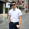 Men's Casual Shirts Quality Summer Short Sleeve White Pink Tops Office Work Business Formal Mens Dress Tails Shirts Casual Brand Men Slim Fit Shirt W0328