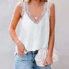 Damestanks Cami's Summer Tops Vneck Lace Splicing Casual losse elegante mouwloze T -shirts Vintage Ladies Tunic 230331