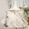 Robes de fille Infantile bébé fille robe tulle baptême pour les filles 1ère année anniversaire perles dentelle appliqué fête de mariage bal enfants vêtements 230331