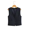 Damesgeul Lagen ZEVITY Women Fashion V Neck Zakken met enkele borsten Slim Vest Jacket Dames Mouwloze informele zakelijke waistcoat Tops CT1117 230331