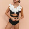 Swim wear moda biquinis cor bloco flor design maiôs verão sem costas fatos de banho sexy mulheres swimwear luxo magro 230331
