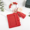 New Wood Silicone Beaded Tassel Bracelets Key Rings Card Holder Wallets Leather Tassel Keychains for Women Fashion Accessories