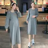 Moderskapsklänningar 9022# Autumn Korean Fashion Cotton Long Party Dress Elegant bodycon smala kläder för gravida kvinnor Graviditet