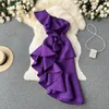 Casual Dresses Summer Celebrity Temperament Breasted Evening Midje Ruffle Open Sexig Package Hip Dress