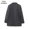 Damesgeulcoats Traf Coats 2023 In Pinstripe Office Suit jas Rapel Rapel Pocket Button Classic Femal's Jackets Joker Mujer 230331