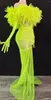 Stage Wear Fluorescence Vert Gaze Sexy Spaghetti Strap Robe Asymétrique Pour Les Femmes Celebrity Soirée Tissu De Bal Concert Costumes