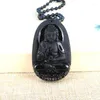 Chaînes Goutte Naturel Noir Obsidienne Pierre Sculpté Bouddha Chanceux Amulette Pendentif Collier Pour Femmes Hommes Pendentifs Bijoux