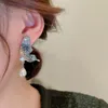 Studörhängen koreansk modekristallfjäril Drop Pearl Earring For Women Moon Tassel mycket Shine Zircon Party Jewelry Gift