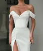 Abiti da sposa a tubino con spalle scoperte per la sposa Guanti a maniche lunghe Abito da sposa in raso con gonna staccabile Abiti da sposa con spacco alla coscia robe de mariee