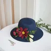 Geniş Memlu Şapkalar Çiçekler Yaz Plaj Şapkası Güneş Hasar Somberos De Sol Kadınlar için Gorro Cappelli Da Sole Chapeau Paillewide