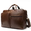 Porte-documents hommes d'affaires porte-documents en cuir véritable sacs pour ordinateur portable 15.6 grand sac fourre-tout hommes Messenger Document