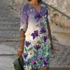 Casual klänningar 2023 Kvinna Summer Beach Dress Vintage Cotton Linen Flowers Print Loose V Neck Party for Female
