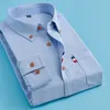 Men's Casual Shirts Men's Casual Solid Oxford Dress White Shirt Single Patch Pocket Long Sleeve Formal Dress Button Down Thick Shirt 230331