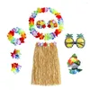 Stage Wear 8pcs/set 8Pcs Glasses Garland Wristbands Necklace Costume Fancy Dress Hawaiian Hula Skirt Set Headband