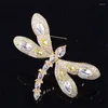 Broscher Okily Gorgeous Insect Dragonfly Yellow and Red Zirconia Pins Badge For Women Men smycken Retro Hijab Pin