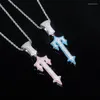 Pendant Necklaces Bubble Iced Out Cross Sword Necklace For Men Enamel Hip Hop Jewelry Arrival Trend Charms