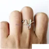 Band Rings Az English Letter Fashion Woman Handwound Alphabet Open Adjustable Ring Party Jewelry Gift For Lady Girlsy Drop De Dhgarden Dhcxw