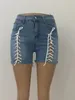 Ny plus storlek 3xl designer jeans denim shorts sommar kvinnor vantage bandage hög midja stretchy korta byxor mode tvättade retro grossistkläder 9640