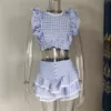 Two Piece Dress High Quality Sunday Set elastic waistband Cropped top with ruffle detail and cute mini shorts skirts 230331