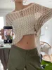 Women's T-Shirt HEYounGIRL White Crochet Knit Tops Women Sexy Hollow Out Fashion Casual Wide Smock Tee Long Sleeve Pullover Shirt Aesthetic 230331