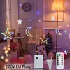 Strings 220V Remote Control Christmas Polaris Moon And Star Fairy Curtain Light Garland For Wedding Party Holiday Year DecorLED LED