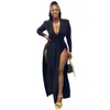 Ethnic Clothing Balck Maxi African Dress For Women Clothes V-neck Sexy Split Long Sleeve Party Robe Femme Africaine Vestidos