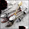 Coffee Scoops Vintage Spoon Royal Style Metal Carved Flower Teaspoon Crystal Milk Icecream Sugar Cake Spoons Drop Delivery Home Gard Dhuhf