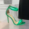 10,5 cm Sandały Stiletto Ubierz buty wysokie obcasy Kobiety Summer Luksusowy designerski sandały zielone metalowe skórzane obcasy buty