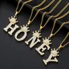 Pendant Necklaces Ins Style Rhinestone Crown 26 A-Z Letters Pendent Necklace For Women Initials Sweater Chain Men Punk Jewelry Gifts
