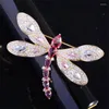 Broscher Okily Gorgeous Insect Dragonfly Yellow and Red Zirconia Pins Badge For Women Men smycken Retro Hijab Pin