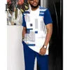 Tracksuits voor heren 3D Gedrukt Sportswear Men's T-shirt en broek Tweedelige set Striped Stitching Designer Losse nieuwe korte mouwen Pak Jogging Suit W0322