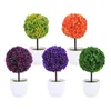 Decorative Flowers 2 Pcs Artificial Outdoor Trees Succulent Pots Flower Potted Topiary Balls Plastic Fake Office