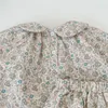 Pyjamas Vintage Women's Flower Clothing Set Spring and Autumn Long Sleeve Pet Collar Shirtbloomer Set Children's Pyjamas Apparel 0-3 230331
