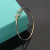 202318k Gold Crystal Double T Cuff Bracelet Women's High End Diamond Bracelet High Quality Designer Jewelry