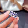 Bagues de Grappe Luxueux Grande Largeur Rangée Géométrie Naturel Bleu Tanzanite Anneau S925 Argent Gemme Cadeau De Fête Des Femmes Fine Jewelry