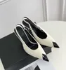 Summer Women Sandals dress shoes brand high heels pumps slingback vesper sling back boucle tweed black white red pointy toe 35-42 Fast ship