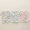 Kleidungssets Sommer Jungen und Mädchen süßes lächelndes Gesicht Kurzarmanzug Kinder gestreifter Pullover Top Shorts Freizeitsport Zweiteiler 230331