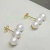 Studörhängen Fantastisk 7-8mm verklig naturlig vit runt Akoya Pearl Earring 14k Guld Fina smycken