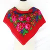 スカーフロシアの花柄のスカーフ贅沢な花小さなハンカチ民族ショール女性ヒジャーブアクリルプリント70cmヘッドバンドバンダナ
